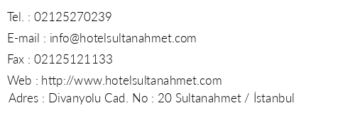 Sultanahmet Hotel telefon numaralar, faks, e-mail, posta adresi ve iletiim bilgileri
